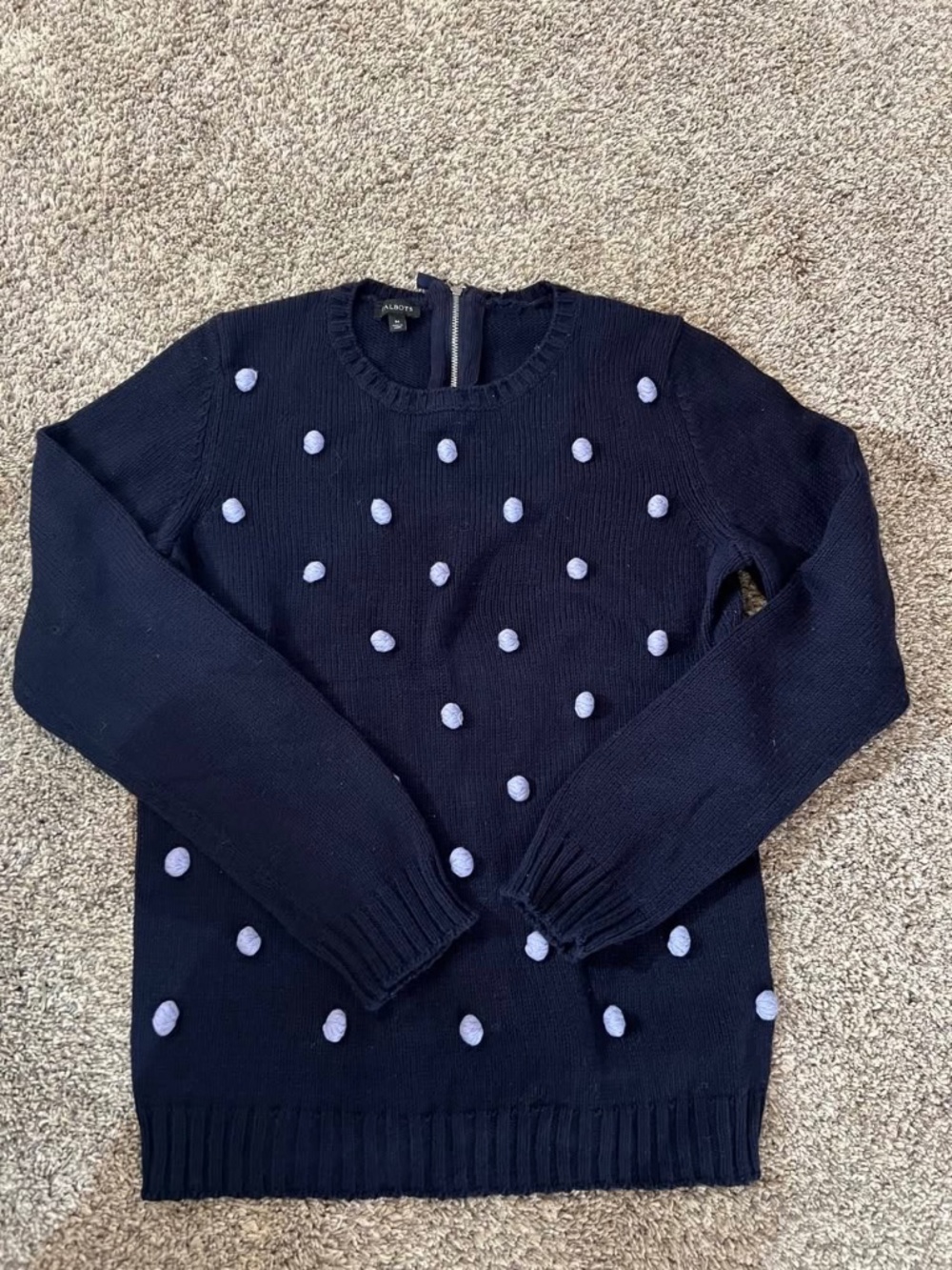 SIZE M TALBOTS NAVY WITH LT BLUE DOTS MEDIUM-WEIGHT PULLOVER SWEATER